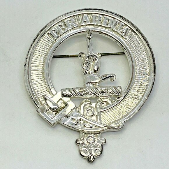 Vintage Pewter Per Ardua 'Through Difficulty' Scottish Irish Clan Pin Ren Fair - Picture 1 of 12